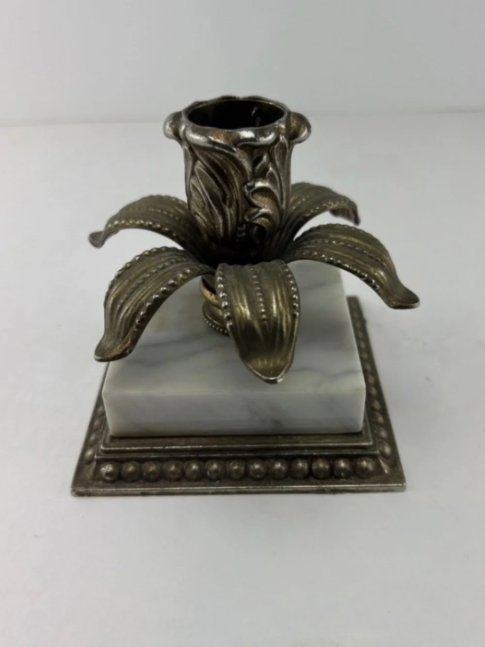 Vintage marble and brass flower candlestick holder